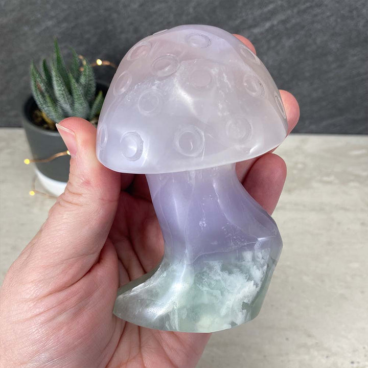 Polished Rainbow Fluorite Mushroom Carving