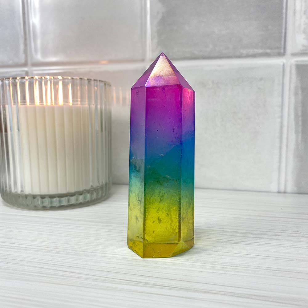 Rainbow Titanium Aura Quartz Tower