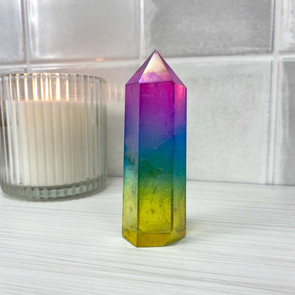 Rainbow Titanium Aura Quartz Tower