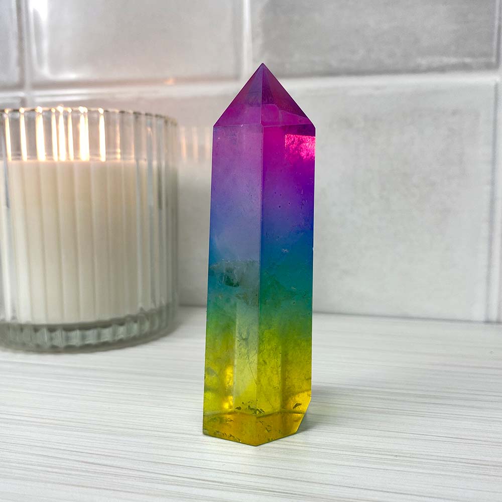 Rainbow Titanium Aura Quartz Tower