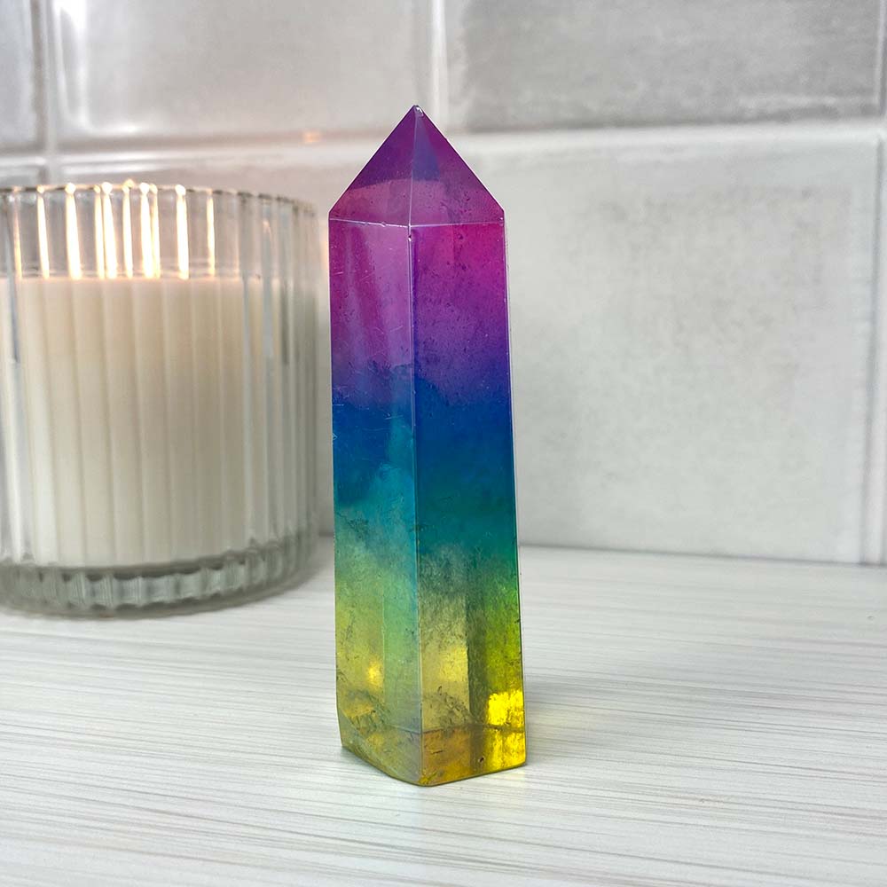 Rainbow Titanium Aura Quartz Tower