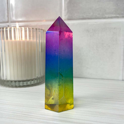 Rainbow Titanium Aura Quartz Tower