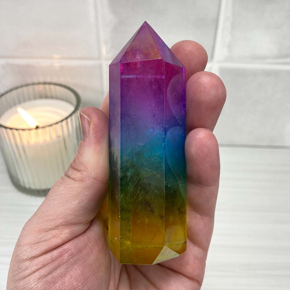 Rainbow Titanium Aura Quartz Tower