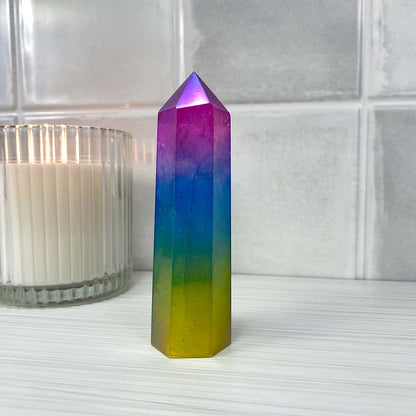 Rainbow Titanium Aura Quartz Tower
