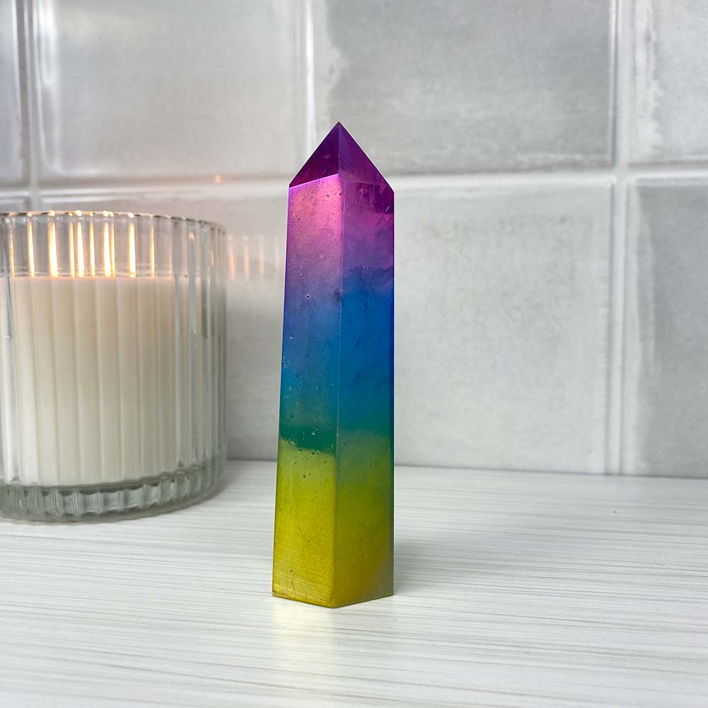 Rainbow Titanium Aura Quartz Tower