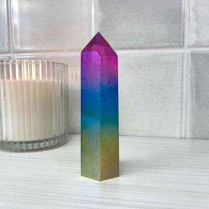 Rainbow Titanium Aura Quartz Tower