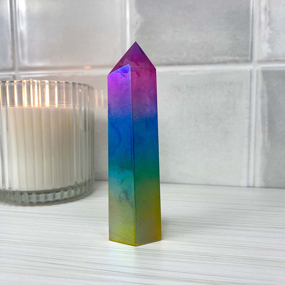 Rainbow Titanium Aura Quartz Tower