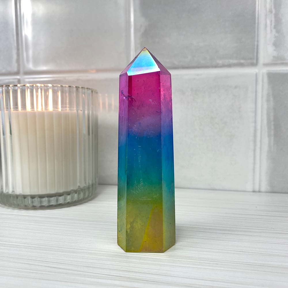 Rainbow Titanium Aura Quartz Tower