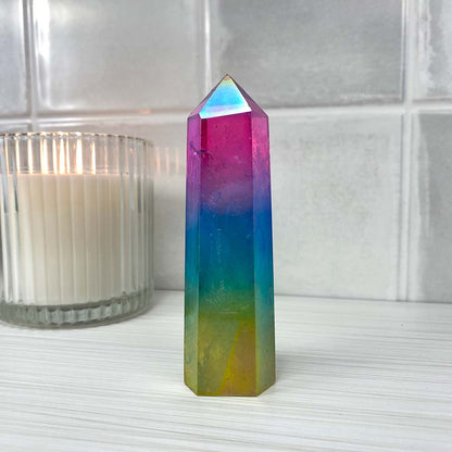 Rainbow Titanium Aura Quartz Tower