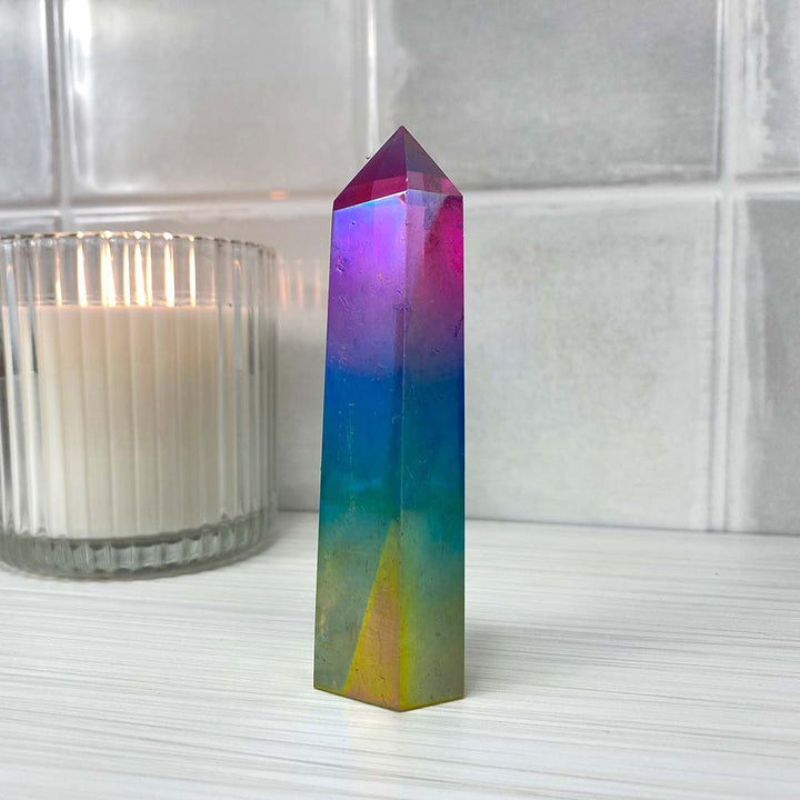 Rainbow Titanium Aura Quartz Tower
