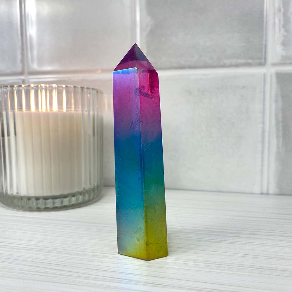 Rainbow Titanium Aura Quartz Tower