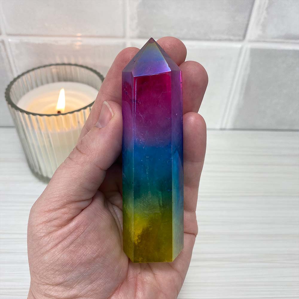 Rainbow Titanium Aura Quartz Tower