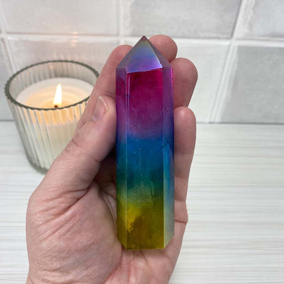 Rainbow Titanium Aura Quartz Tower