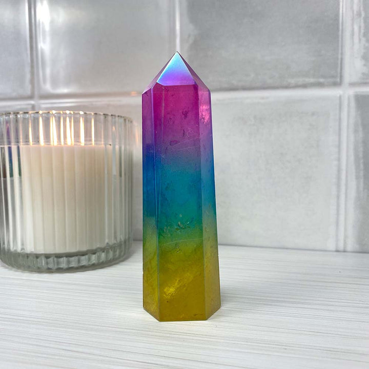 Rainbow Titanium Aura Quartz Tower