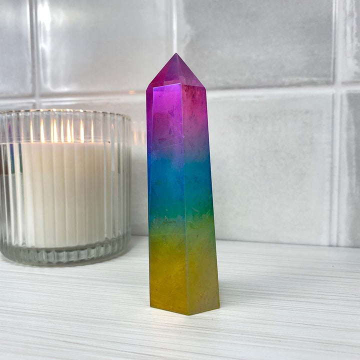 Rainbow Titanium Aura Quartz Tower