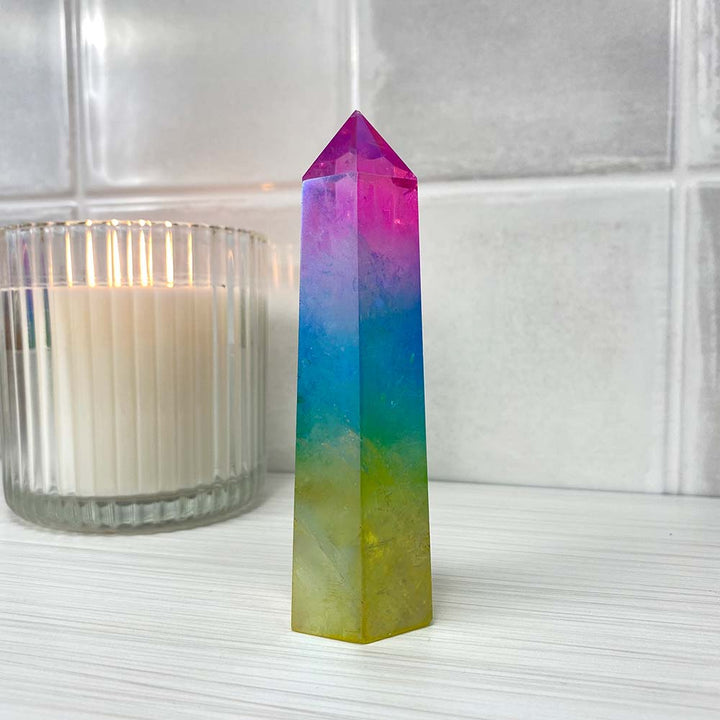 Rainbow Titanium Aura Quartz Tower