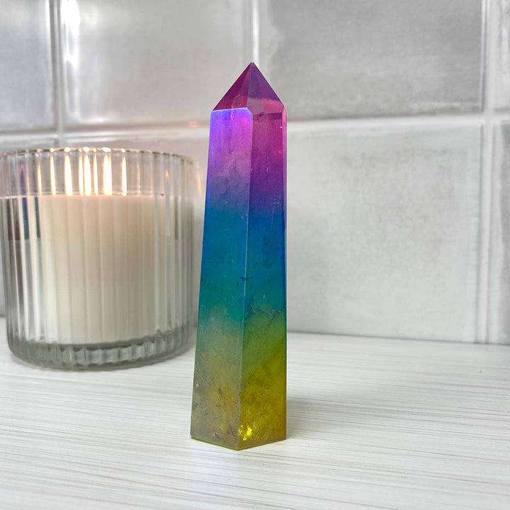 Rainbow Titanium Aura Quartz Tower