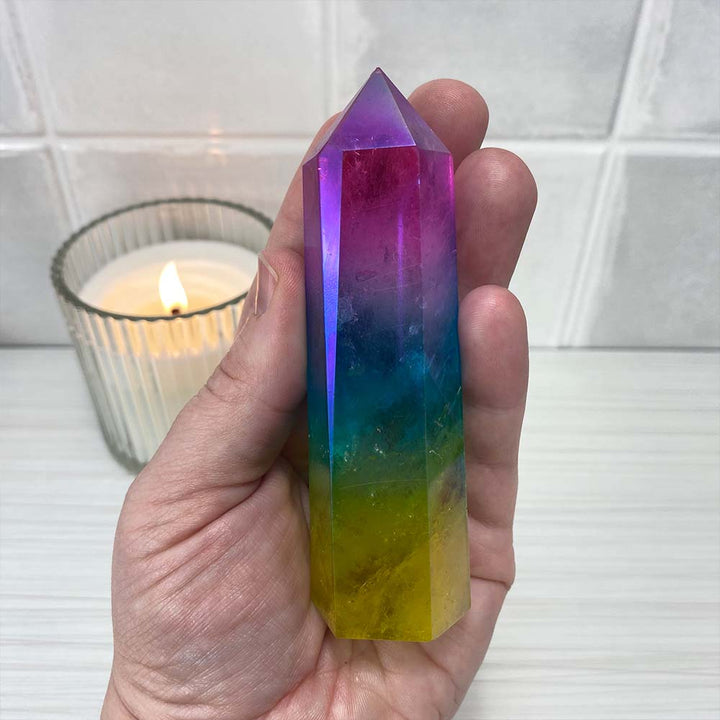 Rainbow Titanium Aura Quartz Tower