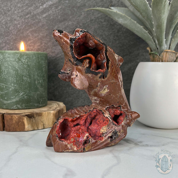 Volcanic Red Fox (Orrelanite) Botryoidal Agate Dolphin Carving