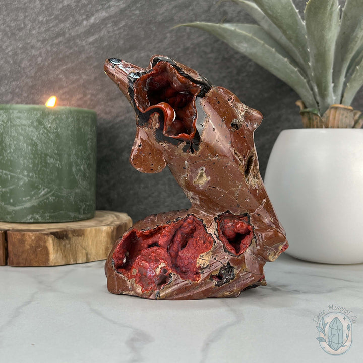 Volcanic Red Fox (Orrelanite) Botryoidal Agate Dolphin Carving