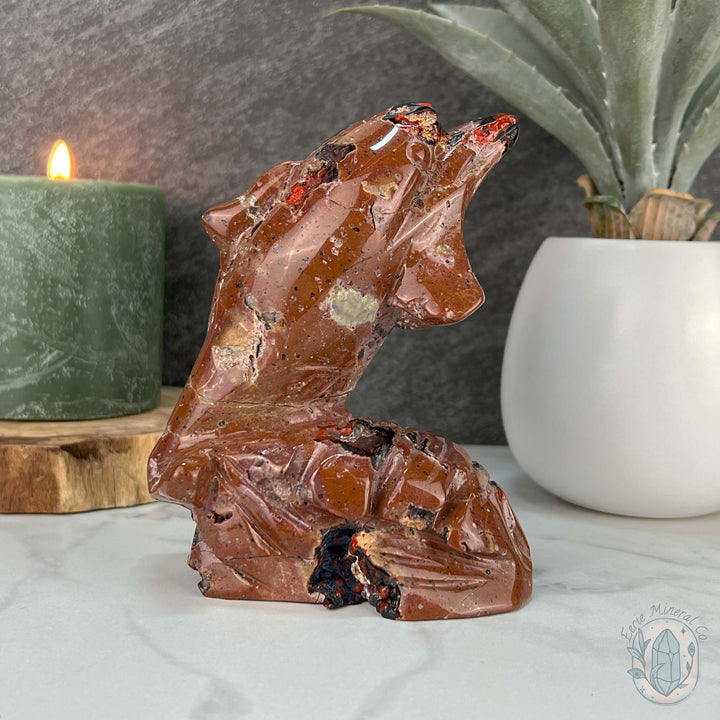 Volcanic Red Fox (Orrelanite) Botryoidal Agate Dolphin Carving