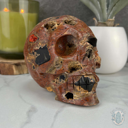 Volcanic Red Fox (Orrelanite) Botryoidal Agate Skull Carving
