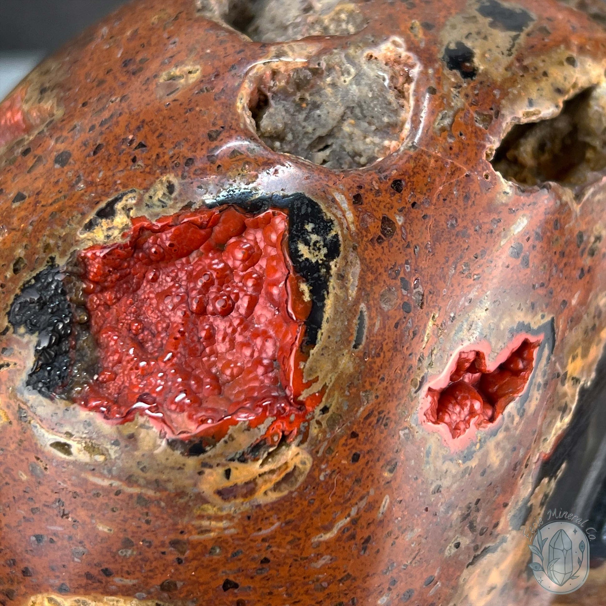 Volcanic Red Fox (Orrelanite) Botryoidal Agate Skull Carving