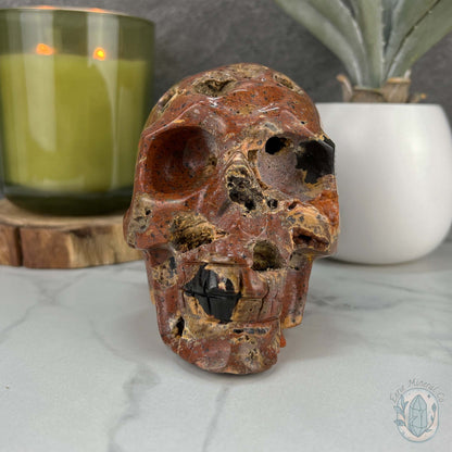 Volcanic Red Fox (Orrelanite) Botryoidal Agate Skull Carving