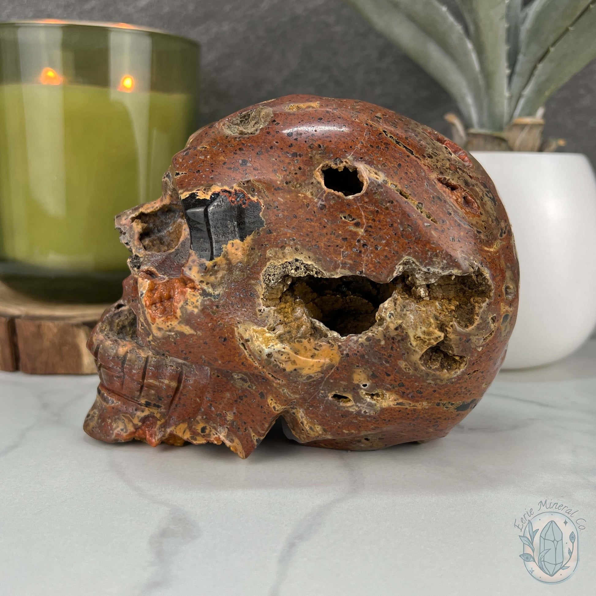 Volcanic Red Fox (Orrelanite) Botryoidal Agate Skull Carving