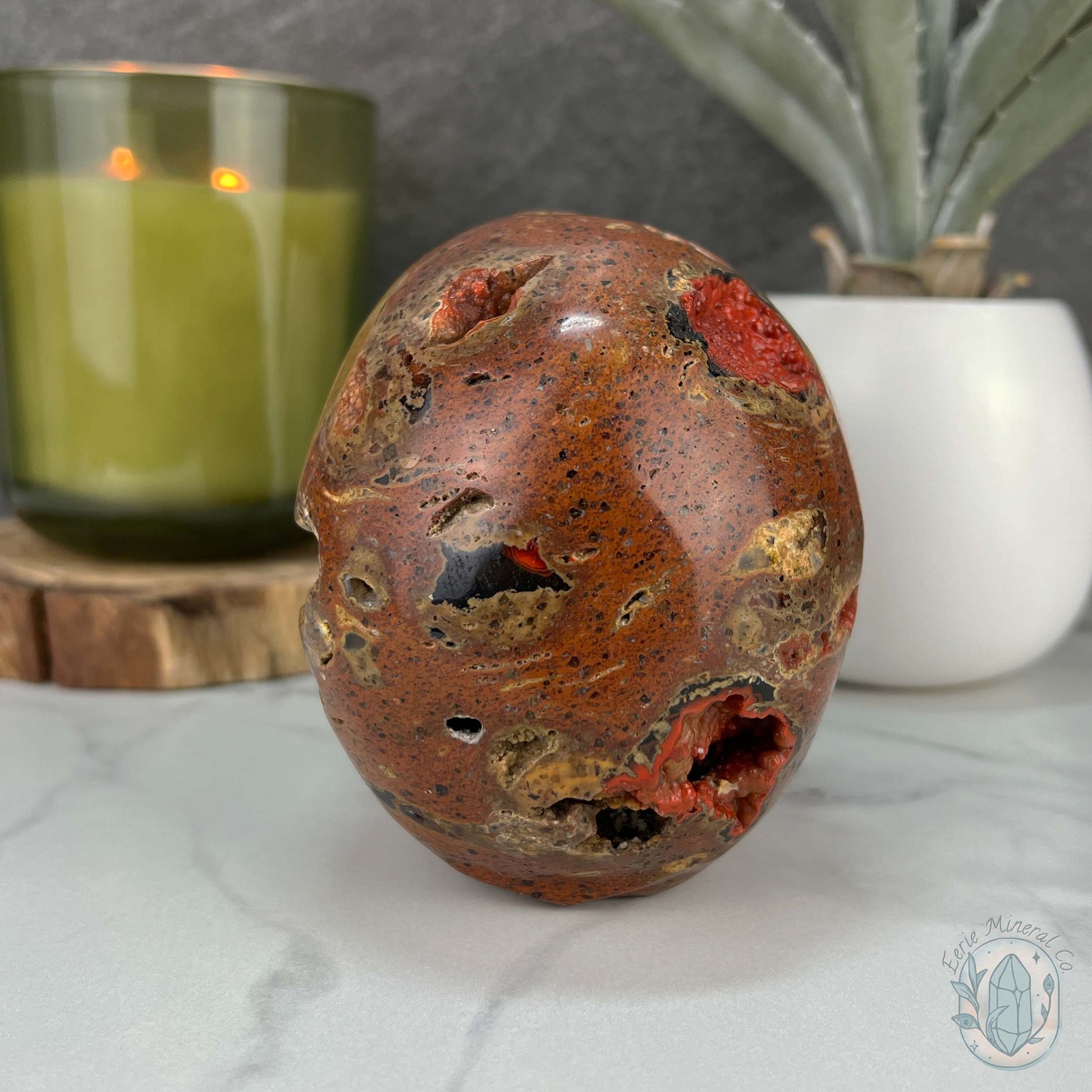 Volcanic Red Fox (Orrelanite) Botryoidal Agate Skull Carving