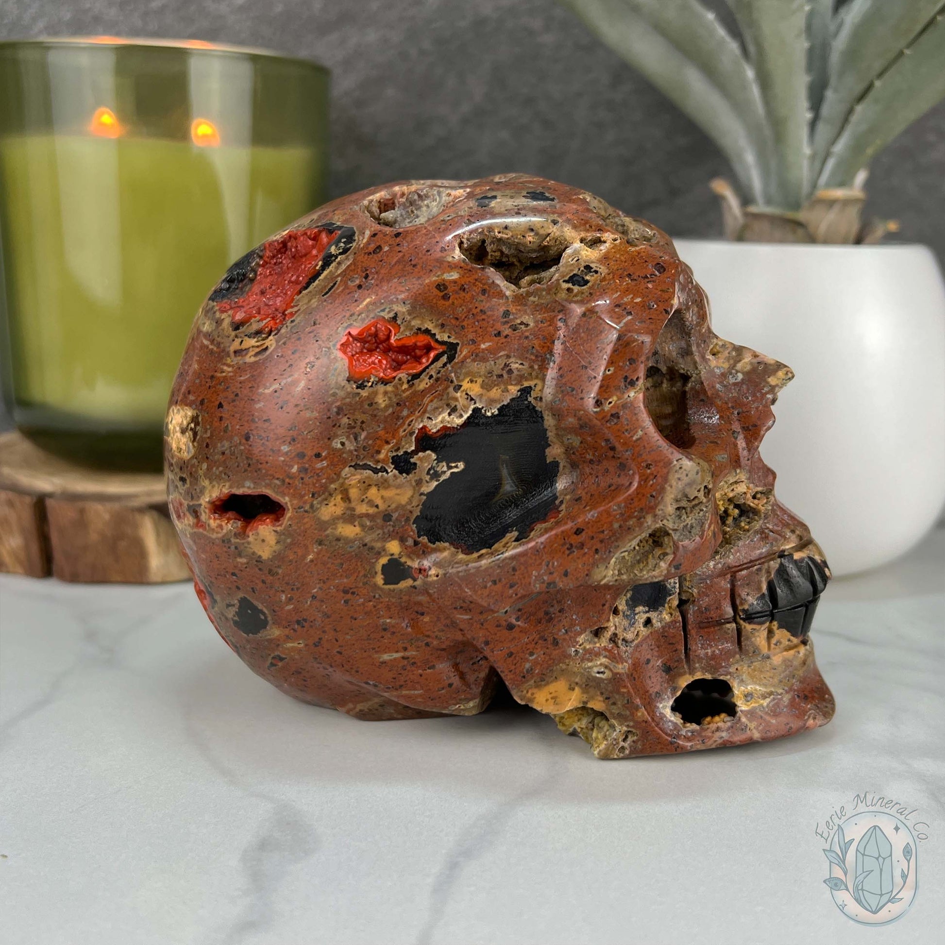 Volcanic Red Fox (Orrelanite) Botryoidal Agate Skull Carving