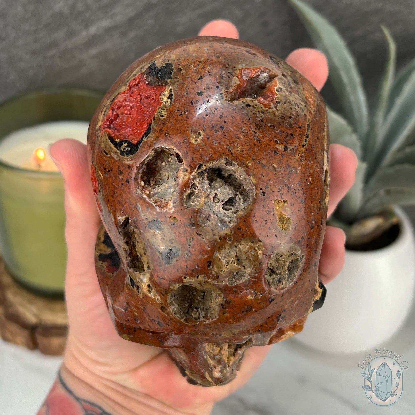 Volcanic Red Fox (Orrelanite) Botryoidal Agate Skull Carving