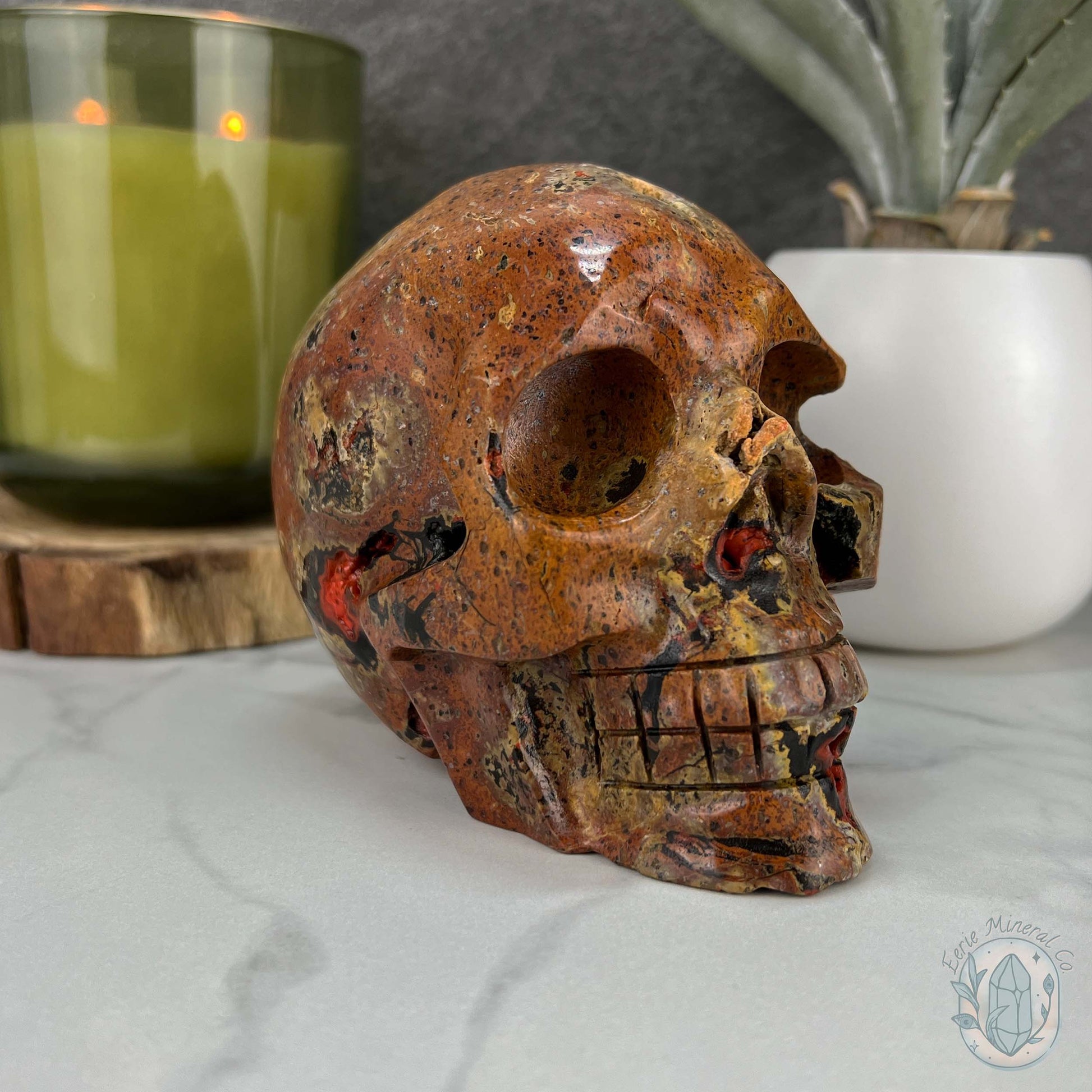 Rare Volcanic Red Fox (Orrelanite) Botryoidal Agate Skull Carving