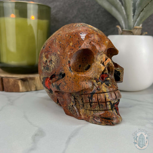 Rare Volcanic Red Fox (Orrelanite) Botryoidal Agate Skull Carving