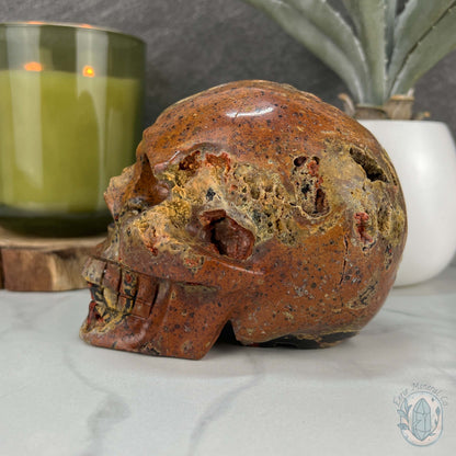 Rare Volcanic Red Fox (Orrelanite) Botryoidal Agate Skull Carving