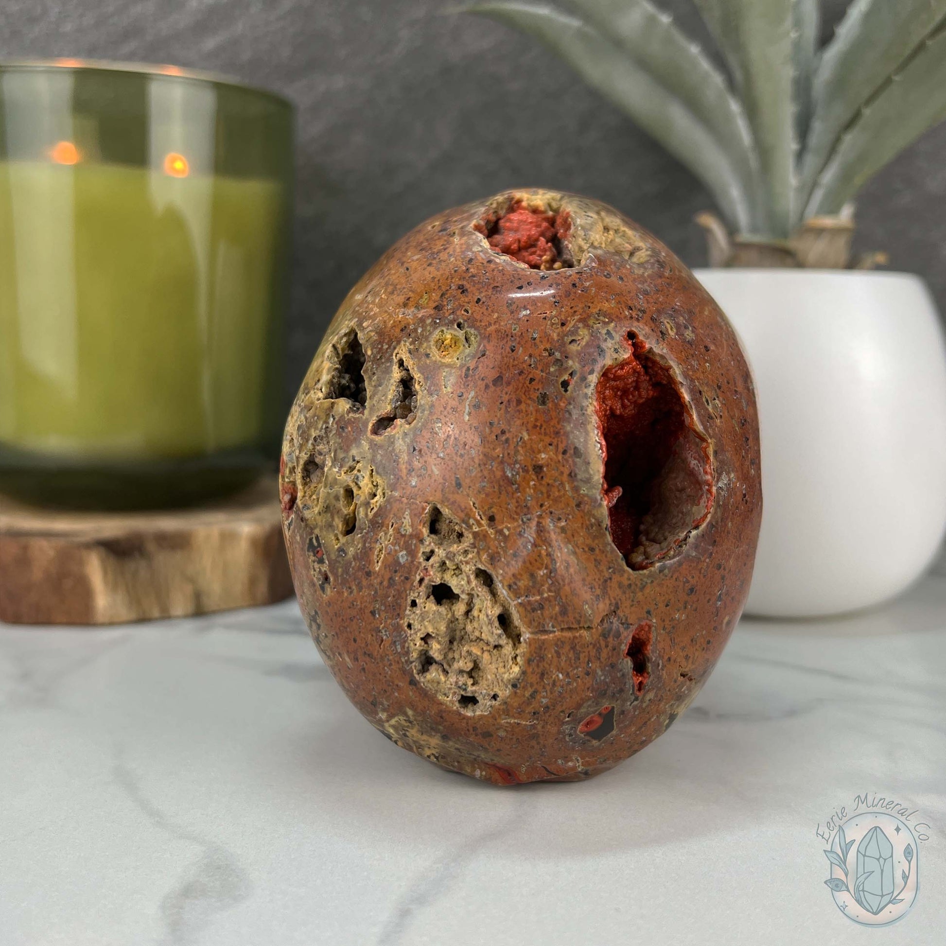 Rare Volcanic Red Fox (Orrelanite) Botryoidal Agate Skull Carving