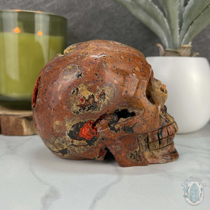 Rare Volcanic Red Fox (Orrelanite) Botryoidal Agate Skull Carving
