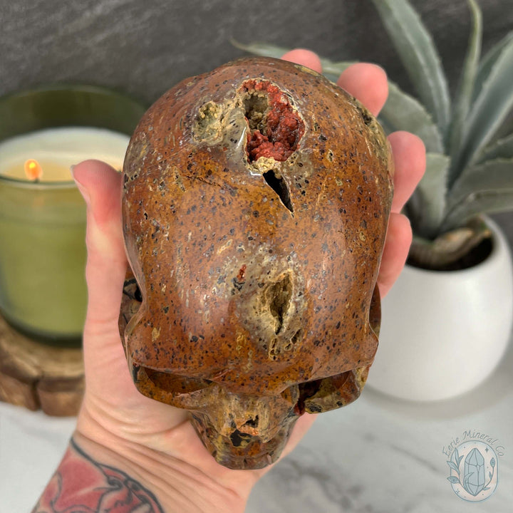 Rare Volcanic Red Fox (Orrelanite) Botryoidal Agate Skull Carving