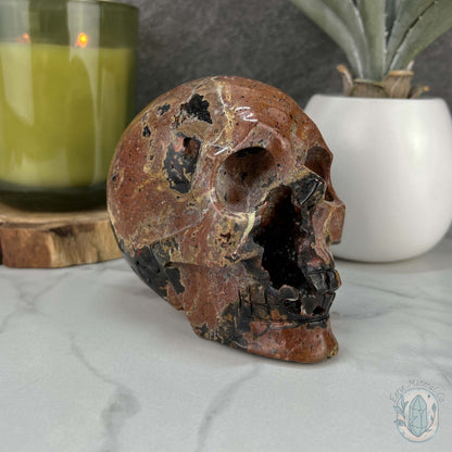 Volcanic Red Fox (Orrelanite) Botryoidal Agate Skull Carving