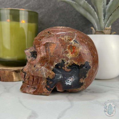 Volcanic Red Fox (Orrelanite) Botryoidal Agate Skull Carving