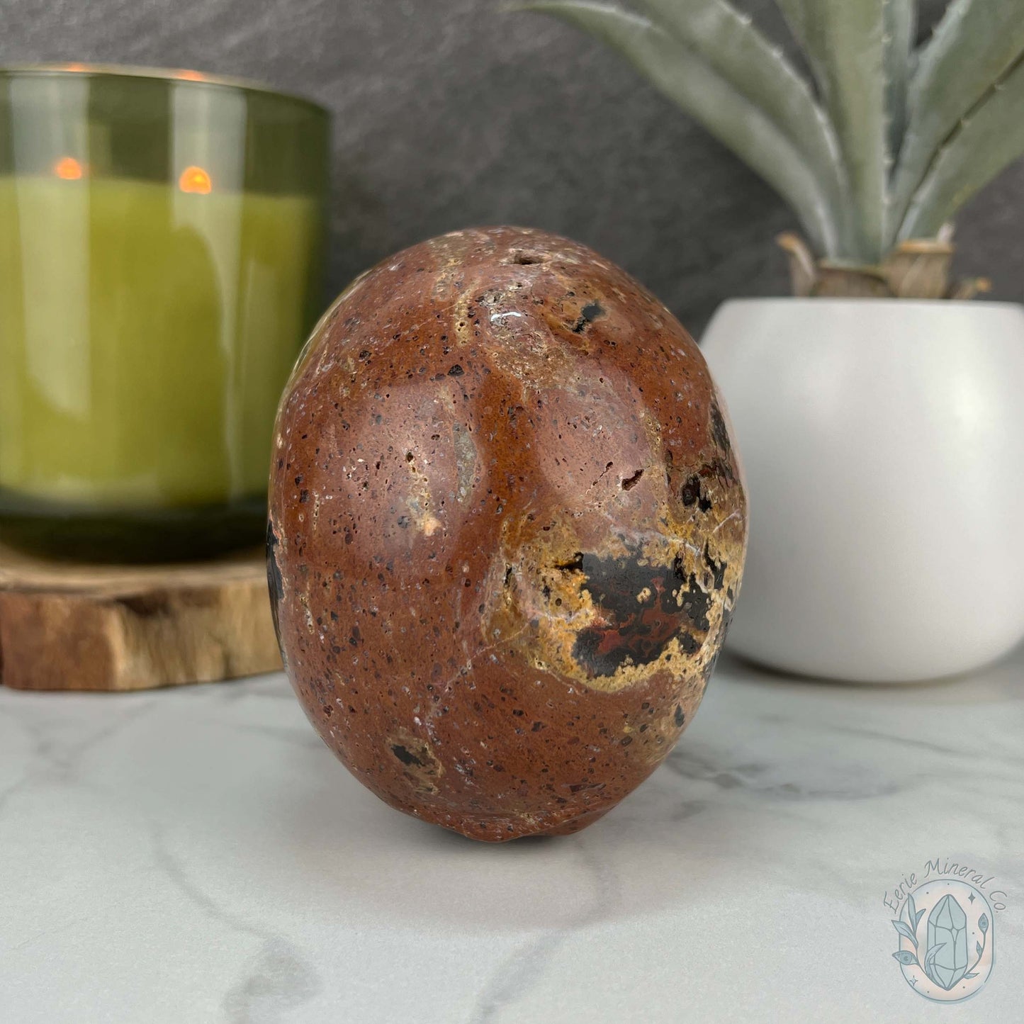 Volcanic Red Fox (Orrelanite) Botryoidal Agate Skull Carving