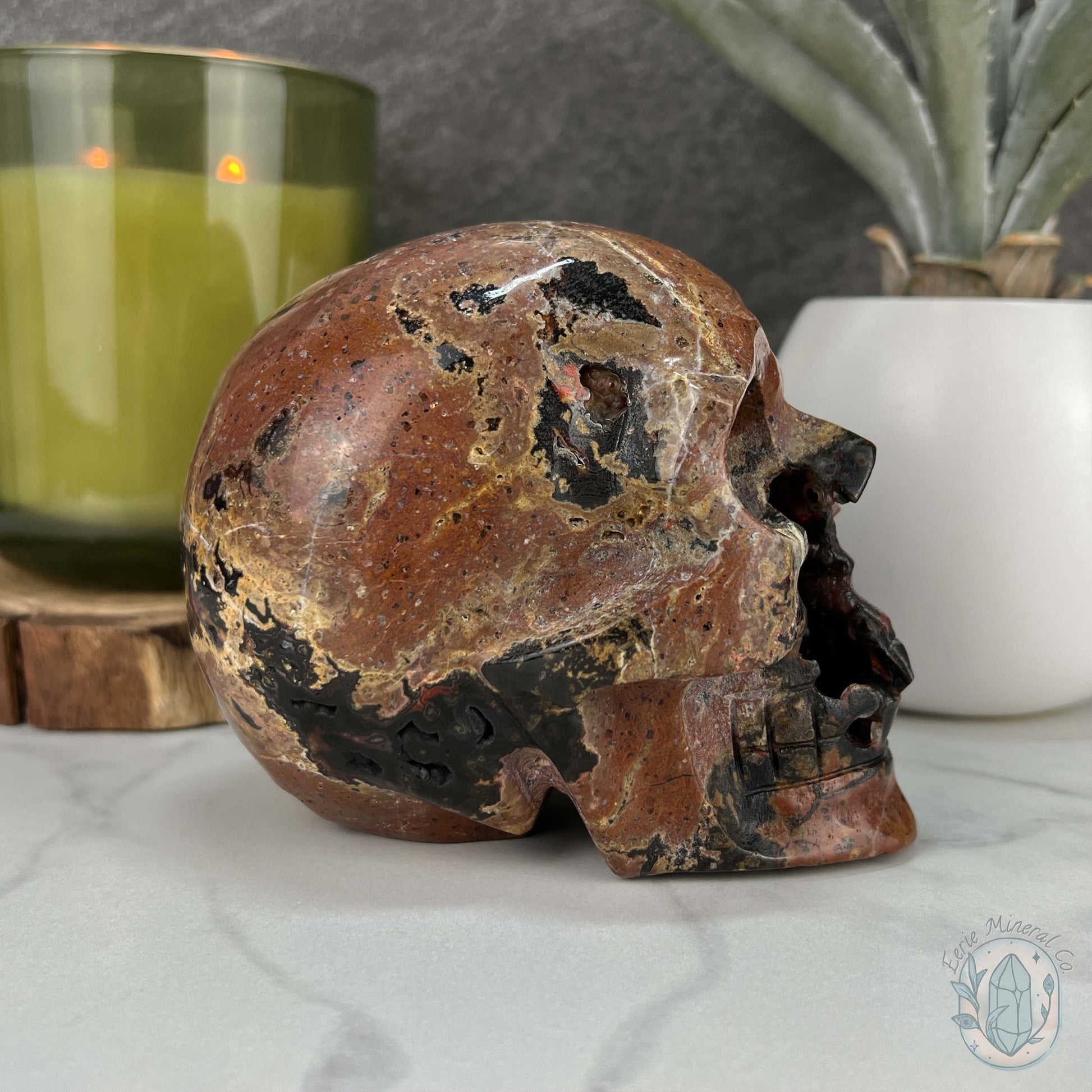 Volcanic Red Fox (Orrelanite) Botryoidal Agate Skull Carving
