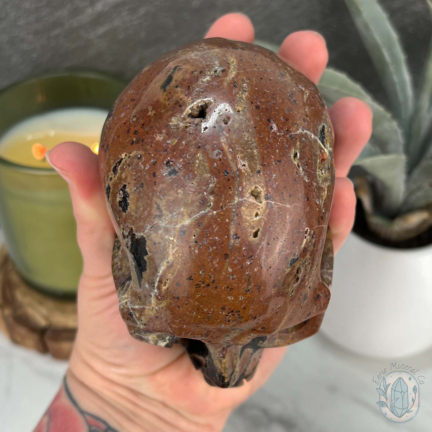 Volcanic Red Fox (Orrelanite) Botryoidal Agate Skull Carving