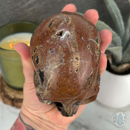 Volcanic Red Fox (Orrelanite) Botryoidal Agate Skull Carving