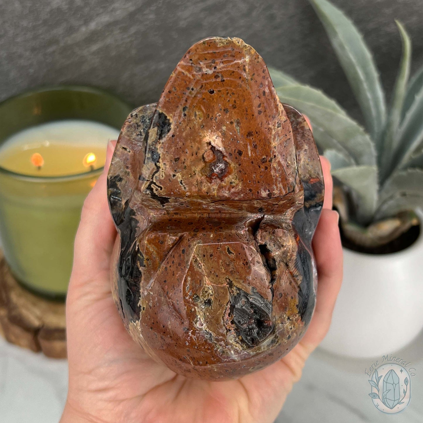 Volcanic Red Fox (Orrelanite) Botryoidal Agate Skull Carving
