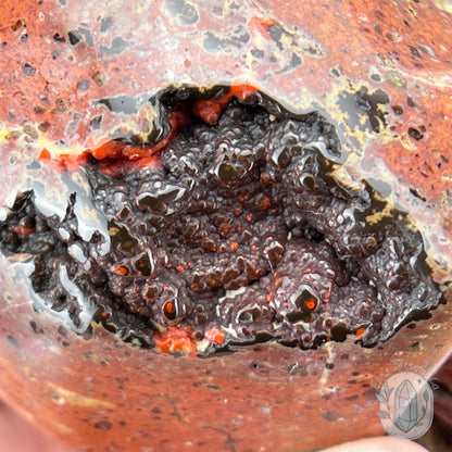 Polished Orrelanite Red Fox Agate Skull Carving
