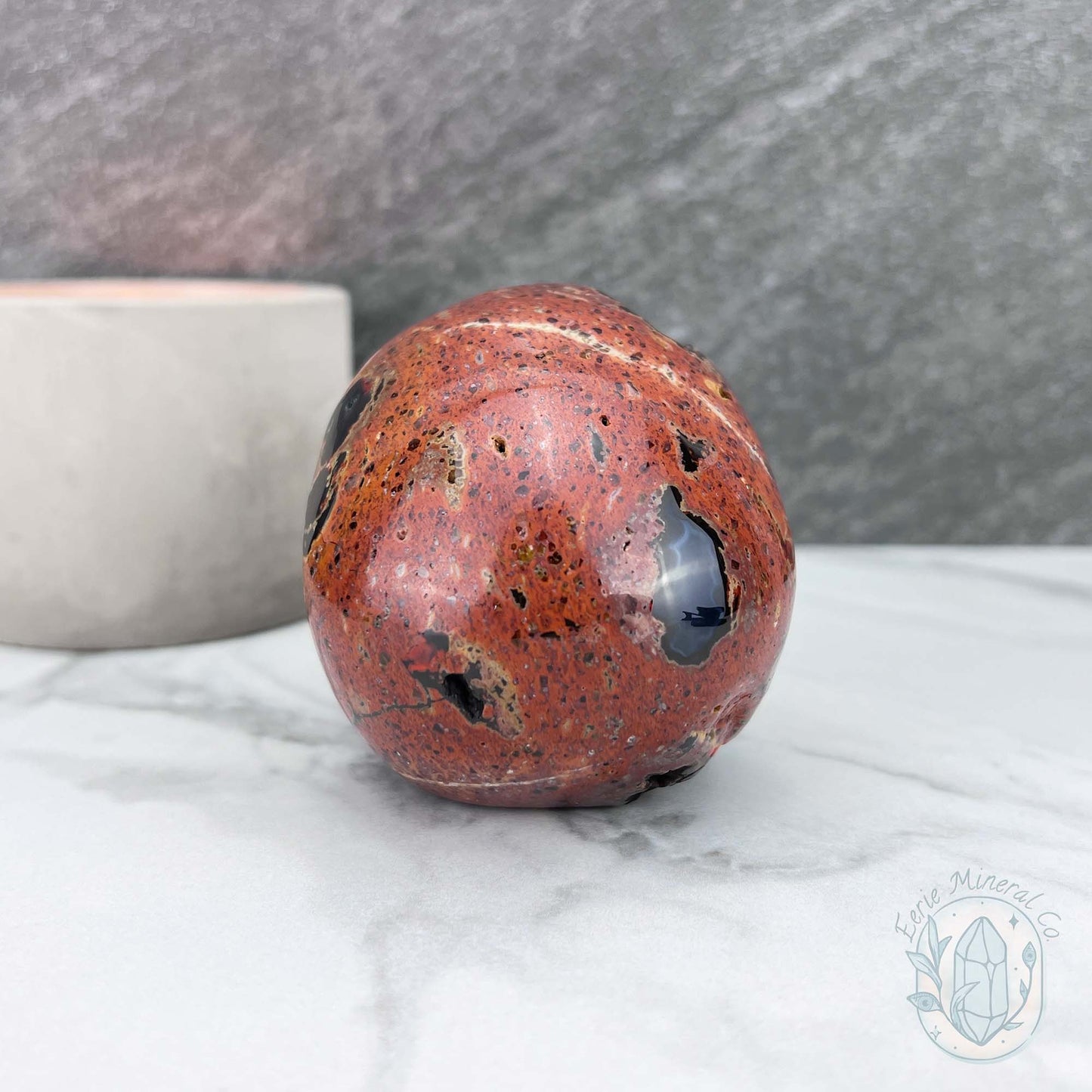Polished Orrelanite Red Fox Agate Skull Carving