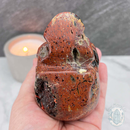 Polished Orrelanite Red Fox Agate Skull Carving