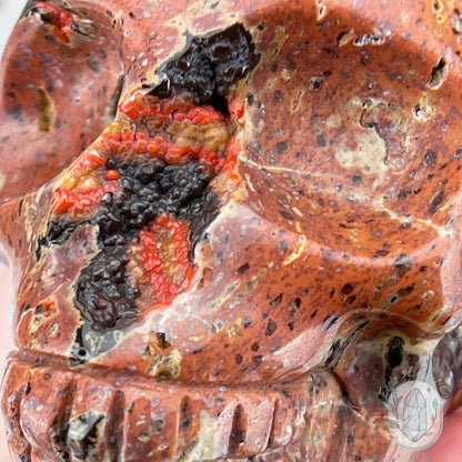 Polished Orrelanite Red Fox Agate Skull Carving