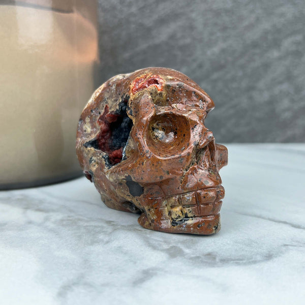 Volcanic Red Fox (Orrelanite) Botryoidal Agate Skull Carving